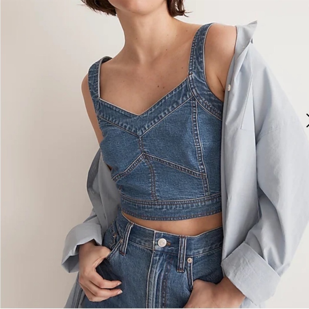 Madewell Cotton-Hemp‎ Denim Supercrop Y2K Tank Top in Gabler Wash Size 14
